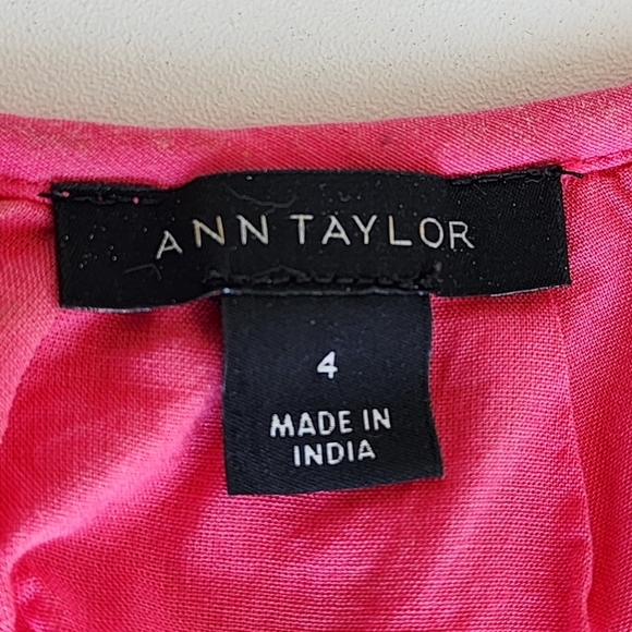 Ann Taylor Pink Poplin Flutter Sleeve V Neck Midi Dress Pockets Cotton Blend 4 - Picture 13 of 13